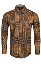 Load image into Gallery viewer, BUCKEROO SHIRTS: GREY/GOLD GEOMETRIC GOLD FOIL