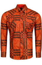 Load image into Gallery viewer, BUCKEROO SHIRTS: RED/BLACK GEOMETRIC GOLD FOIL