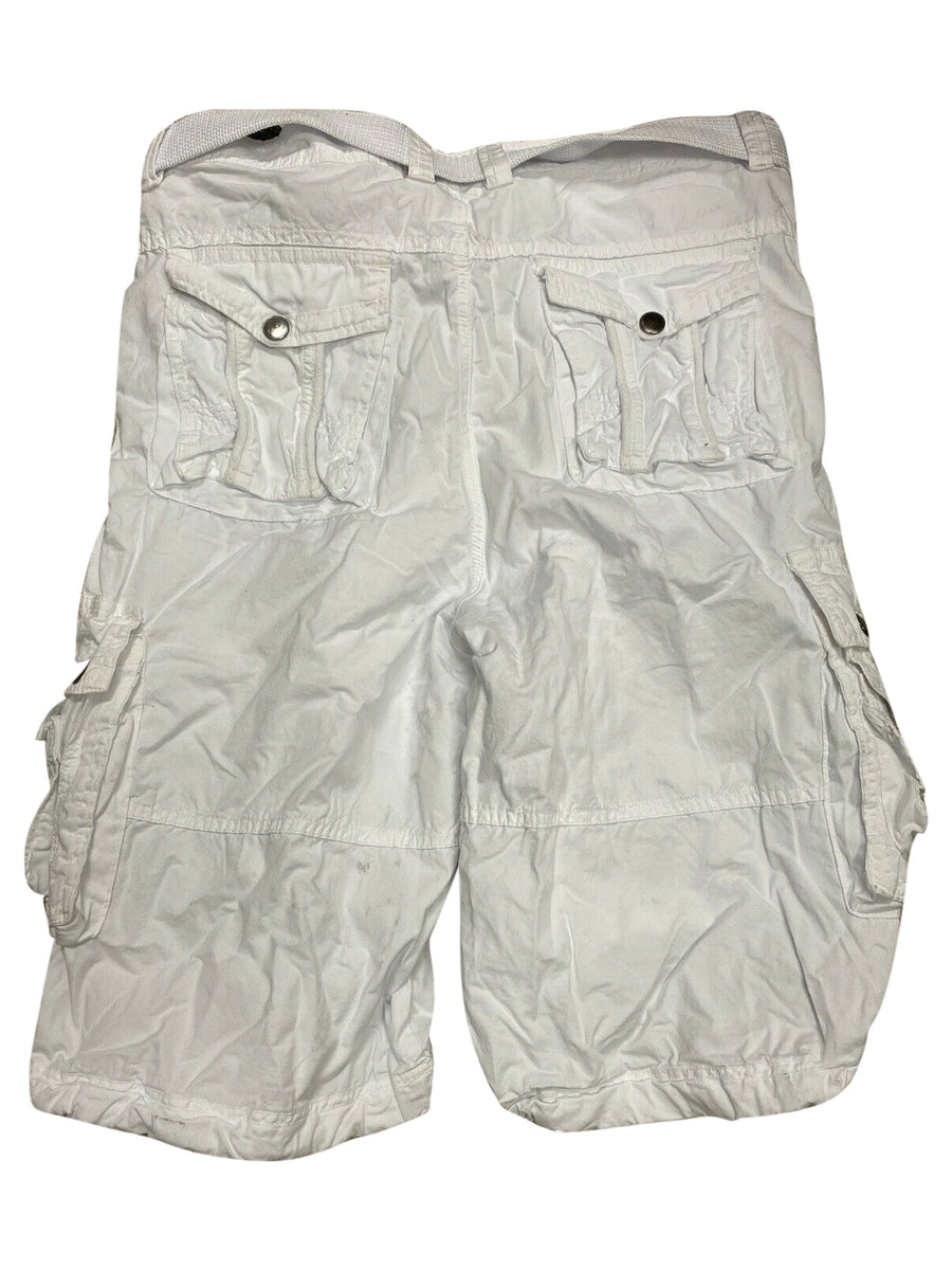 Mens White Cargo Shorts with Adjustable Belt Buckeroo Shirts