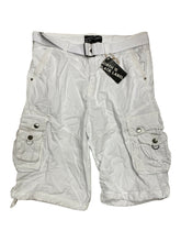 Load image into Gallery viewer, Mens White Cargo Shorts with Adjustable Belt