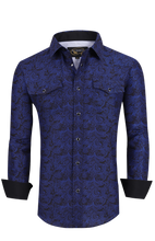 Load image into Gallery viewer, BUCKEROO SHIRTS: BLACK/BLUE PAISLEY
