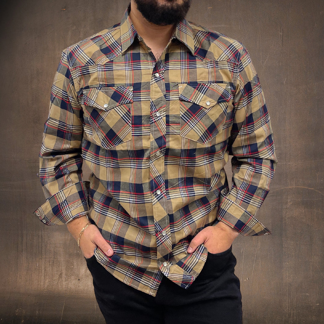RODEO WESTERN SHIRTS: BROWN NAVY PLAID