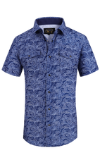 Load image into Gallery viewer, BUCKEROO SHIRTS: NAVY/WHITE PAISLEY SHORT SLEEVE
