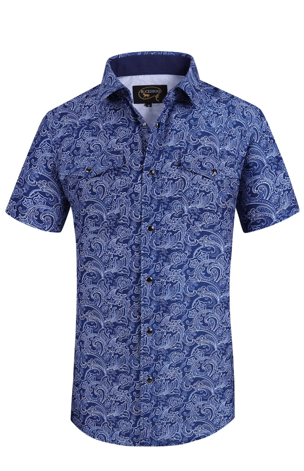 BUCKEROO SHIRTS: NAVY/WHITE PAISLEY SHORT SLEEVE