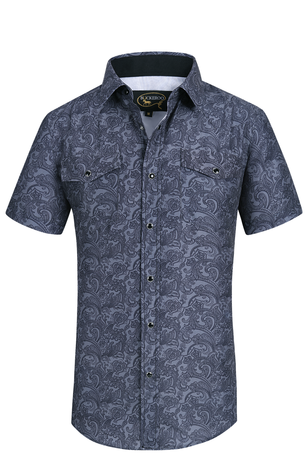 BUCKEROO SHIRTS: GREY/BLACK PAISLEY SHORT SLEEVE