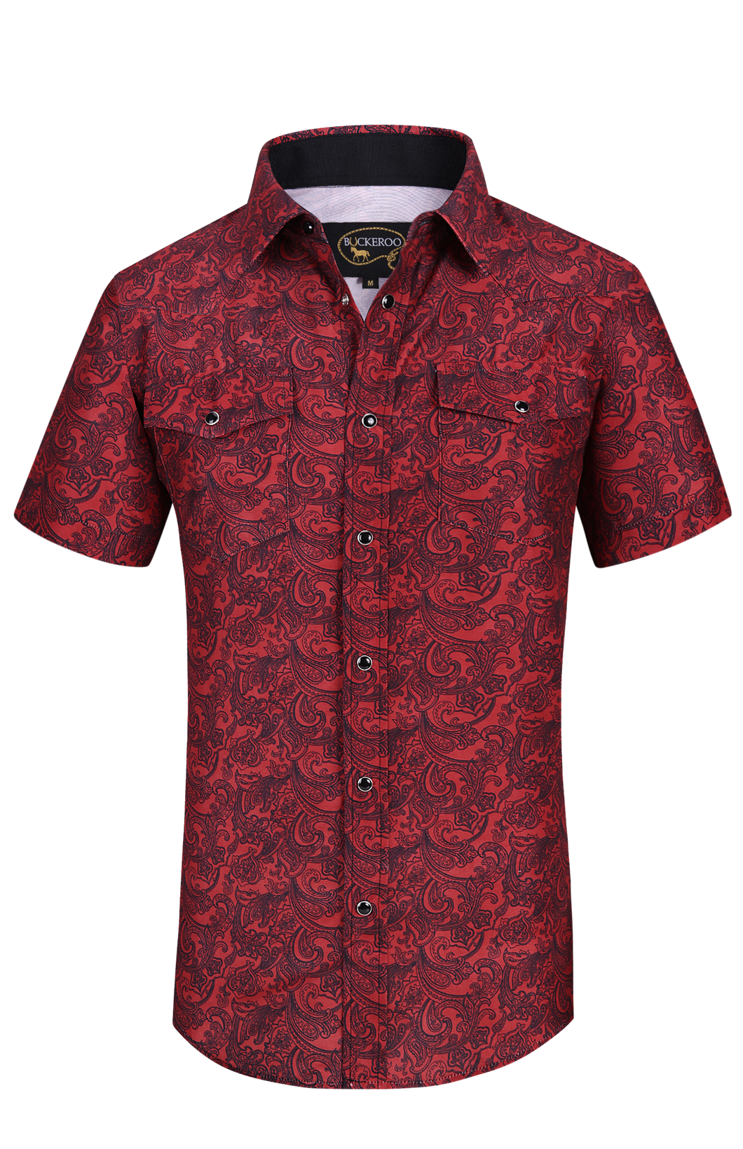 BUCKEROO SHIRTS: BURGUNDY/BLACK PAISLEY SHORT SLEEVE