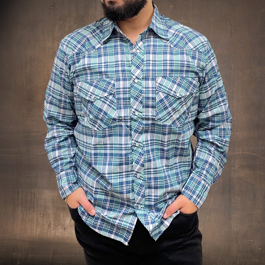 RODEO WESTERN SHIRTS: TEAL BLUE PLAID