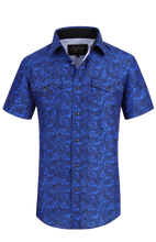 Load image into Gallery viewer, BUCKEROO SHIRTS: BLUE/BLACK PAISLEY SHORT SLEEVE
