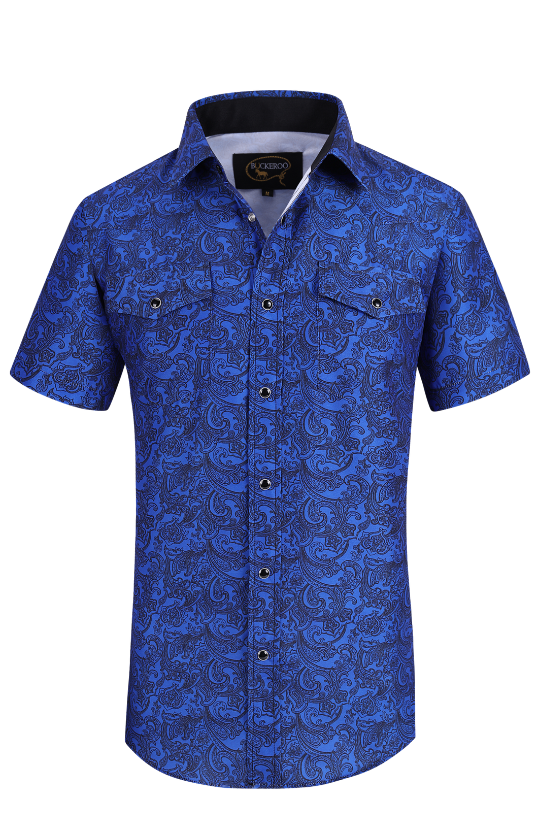 BUCKEROO SHIRTS: BLUE/BLACK PAISLEY SHORT SLEEVE