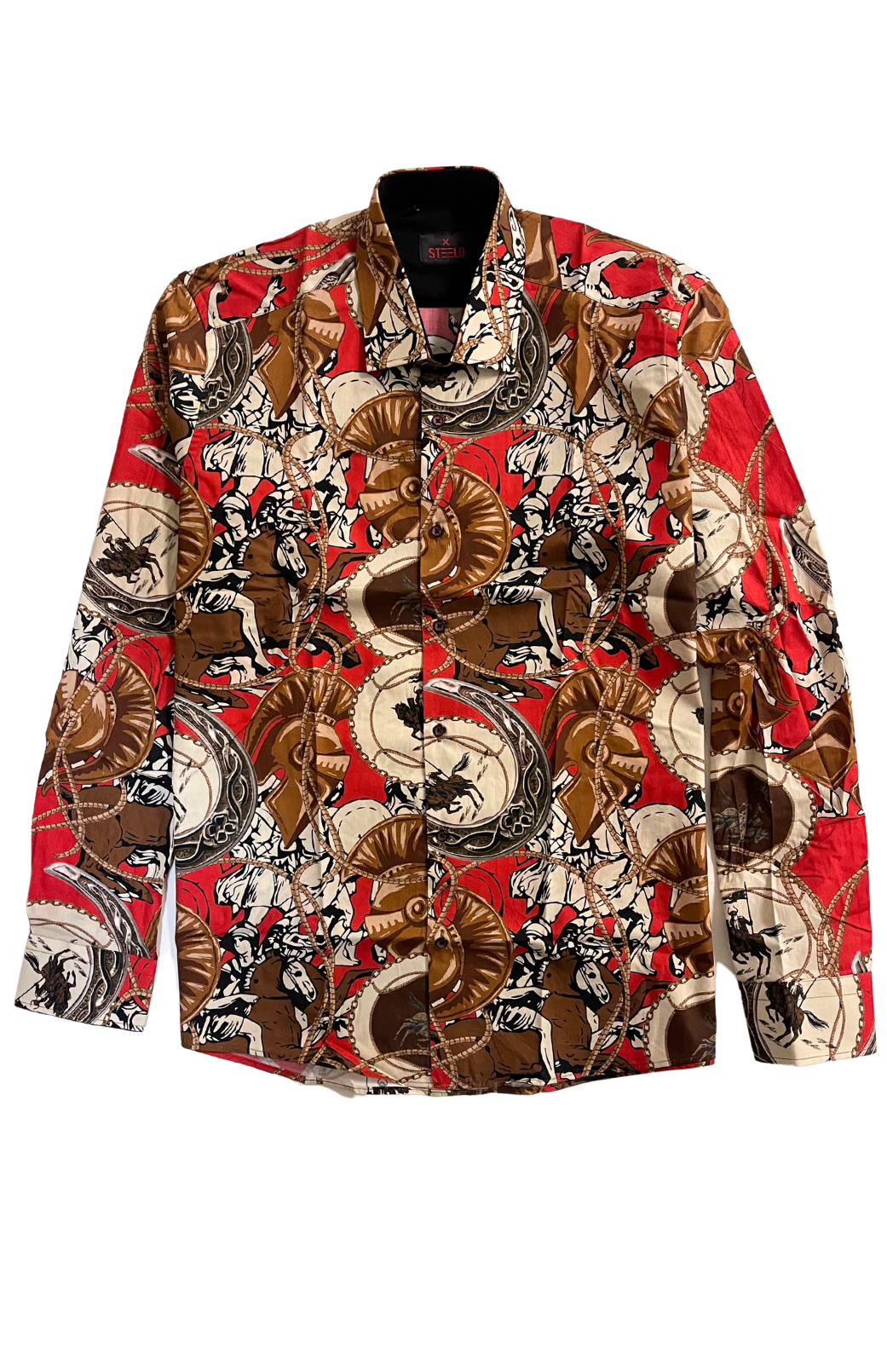 Men's RODEO WESTERN COUNTRY FASHION GLADIATOR RED BROWN BUTTON UP Shirt Lucky Cowboy