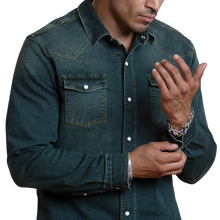 Load image into Gallery viewer, BUCKEROO SHIRTS: SLIM FIT OLIVE GREEN DENIM
