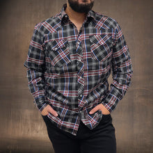 Load image into Gallery viewer, RODEO WESTERN SHIRTS: BLACK BURGUNDY PLAID
