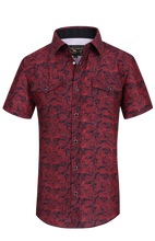 Load image into Gallery viewer, BUCKEROO SHIRTS: BLACK/RED PAISLEY SHORT SLEEVE
