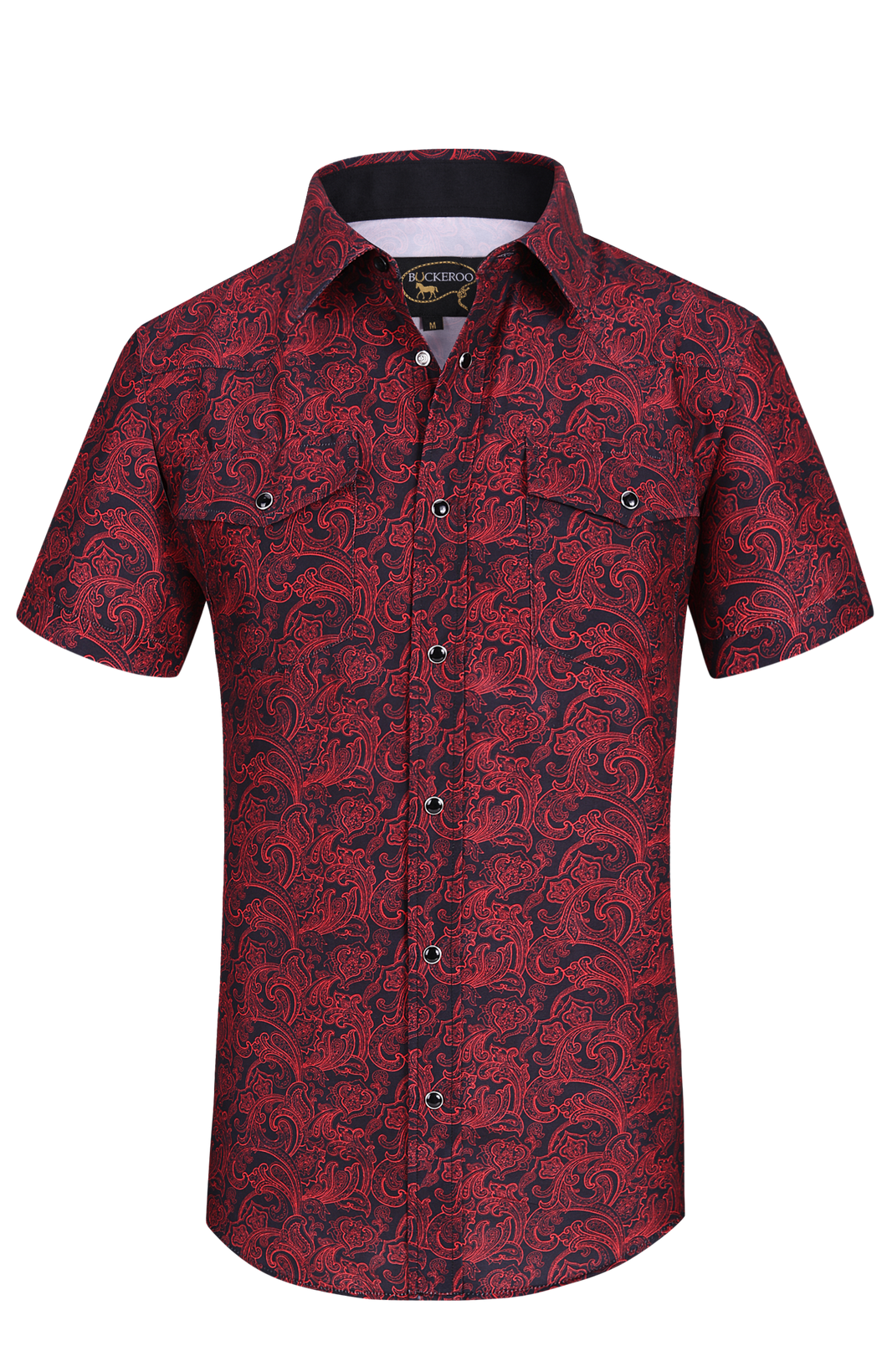 BUCKEROO SHIRTS: BLACK/RED PAISLEY SHORT SLEEVE