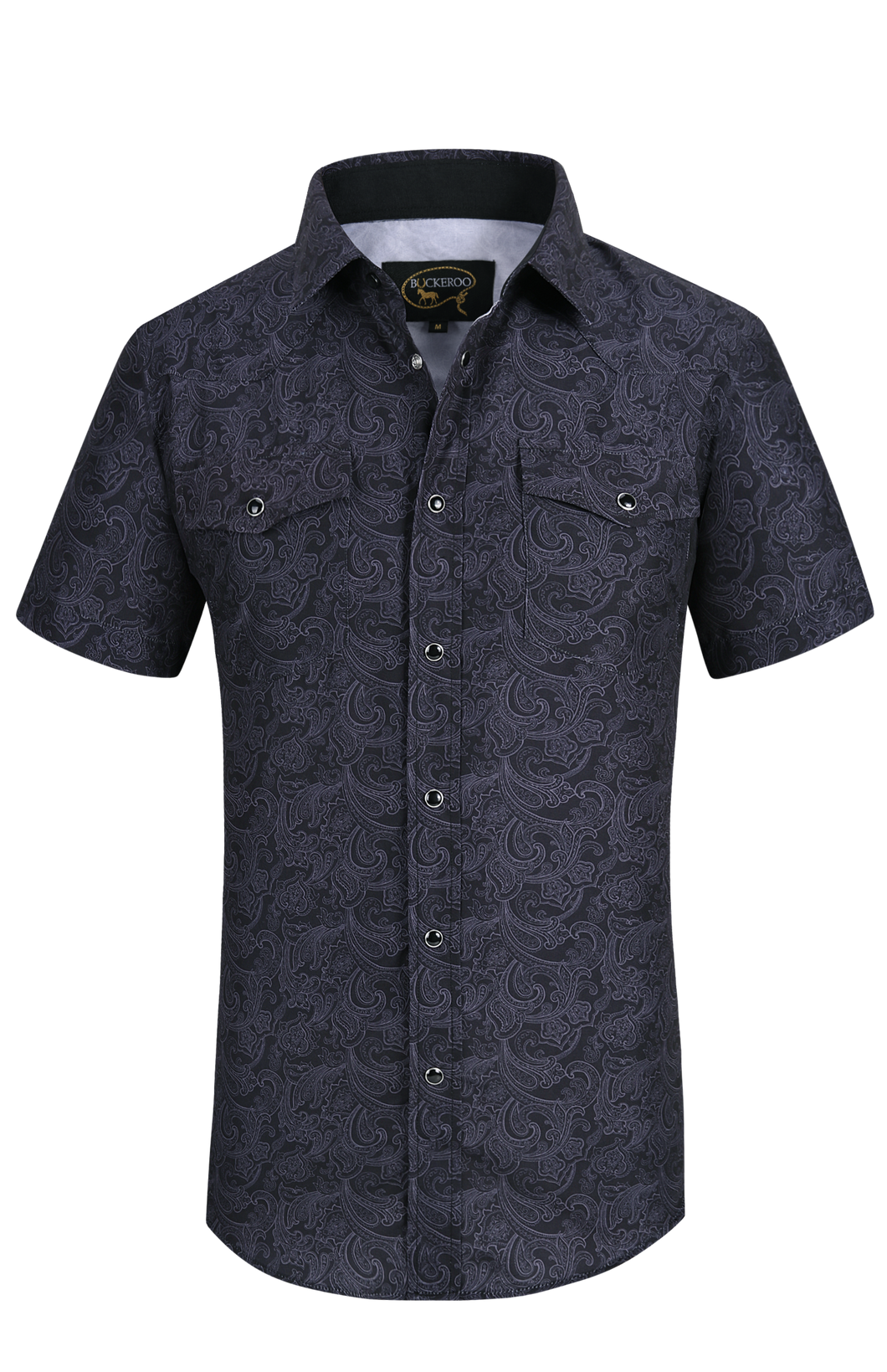 BUCKEROO SHIRTS: BLACK/CHARCOAL PAISLEY SHORT SLEEVE