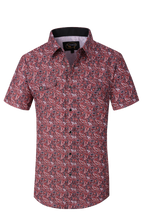 Load image into Gallery viewer, BUCKEROO SHIRTS: BURGUNDY RED/BLACK PAISLEY SHORT SLEEVE
