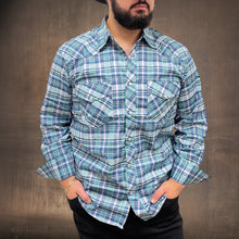 Load image into Gallery viewer, RODEO WESTERN SHIRTS: TEAL BLUE PLAID
