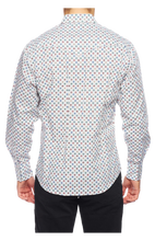 Load image into Gallery viewer, Mens RODEO WESTERN COUNTRY WHITE RED BLUE GEOMETRIC SHAPES SHIRT LUCKY HORSESHOE Cowboy
