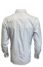 Load image into Gallery viewer, BUCKEROO SHIRTS: WHITE BLACK COWBOY PEARL SNAP
