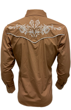 Load image into Gallery viewer, BUCKEROO SHIRTS: BROWN WHITE HORSESHOE PEARL SNAP
