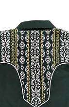 Load image into Gallery viewer, BUCKEROO SHIRTS: GREEN GOLD WHITE AZTEC TRIBAL PEARL SNAP
