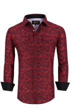 Load image into Gallery viewer, BUCKEROO SHIRTS: BURGUNDY/BLACK PAISLEY
