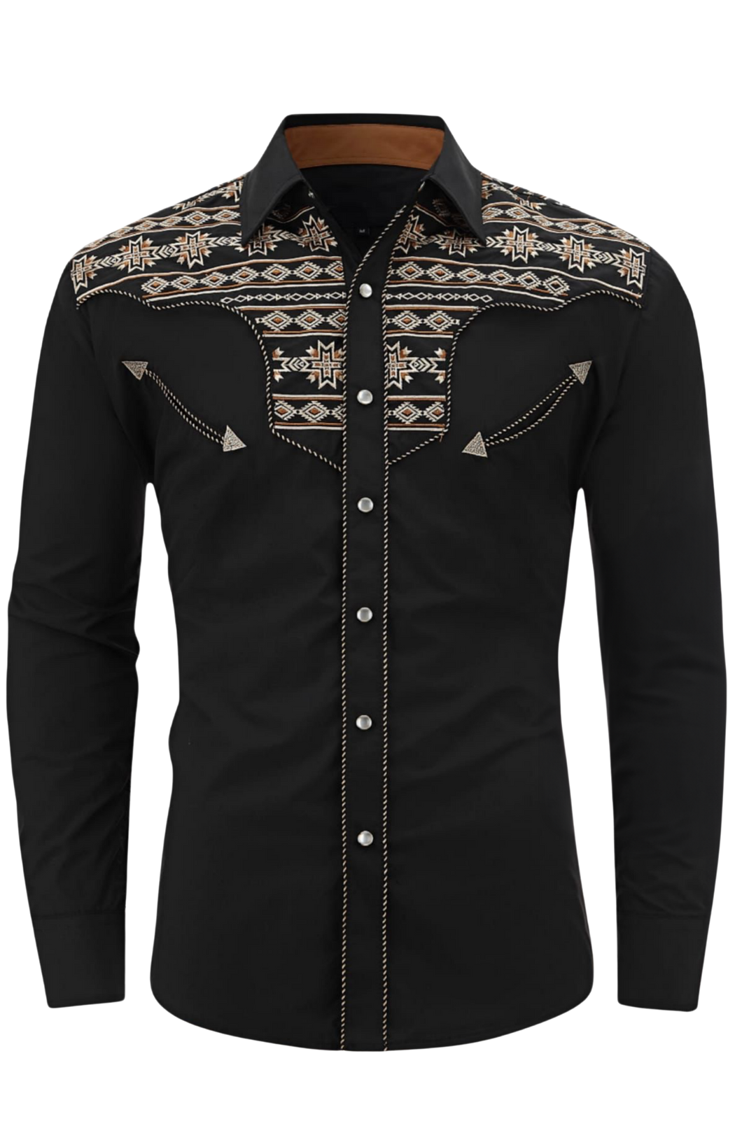 BUCKEROO SHIRTS: BLACK GOLD WHITE AZTEC TRIBAL PEARL SNAP