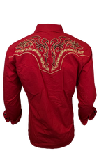 Load image into Gallery viewer, BUCKEROO SHIRTS: RED FLAME HORSESHOE PEARL SNAP
