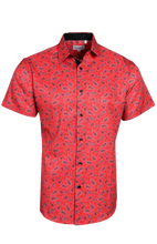 Load image into Gallery viewer, BUCKEROO SHIRTS: RED/BLACK PAISLEY SHORT SLEEVE PEARL SNAP
