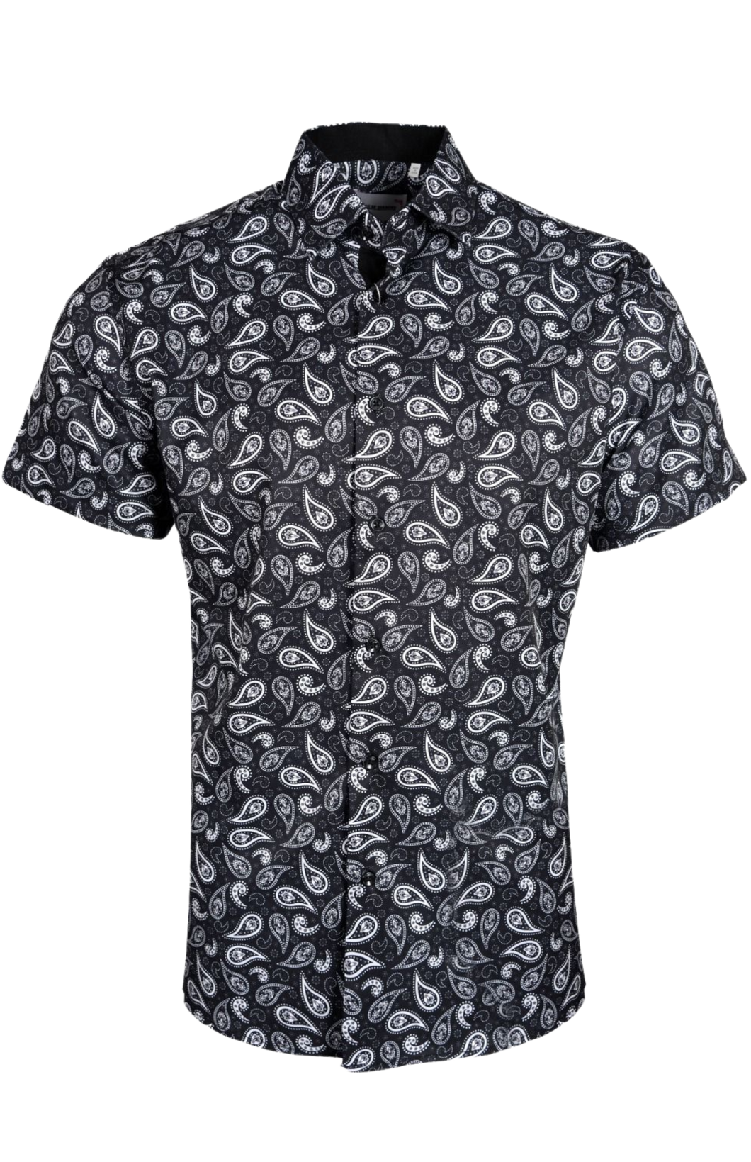 BUCKEROO SHIRTS: BLACK/WHITE PAISLEY SHORT SLEEVE PEARL SNAP