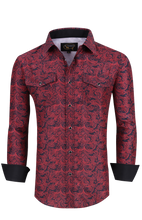 Load image into Gallery viewer, BUCKEROO SHIRTS: BLACK/RED PAISLEY
