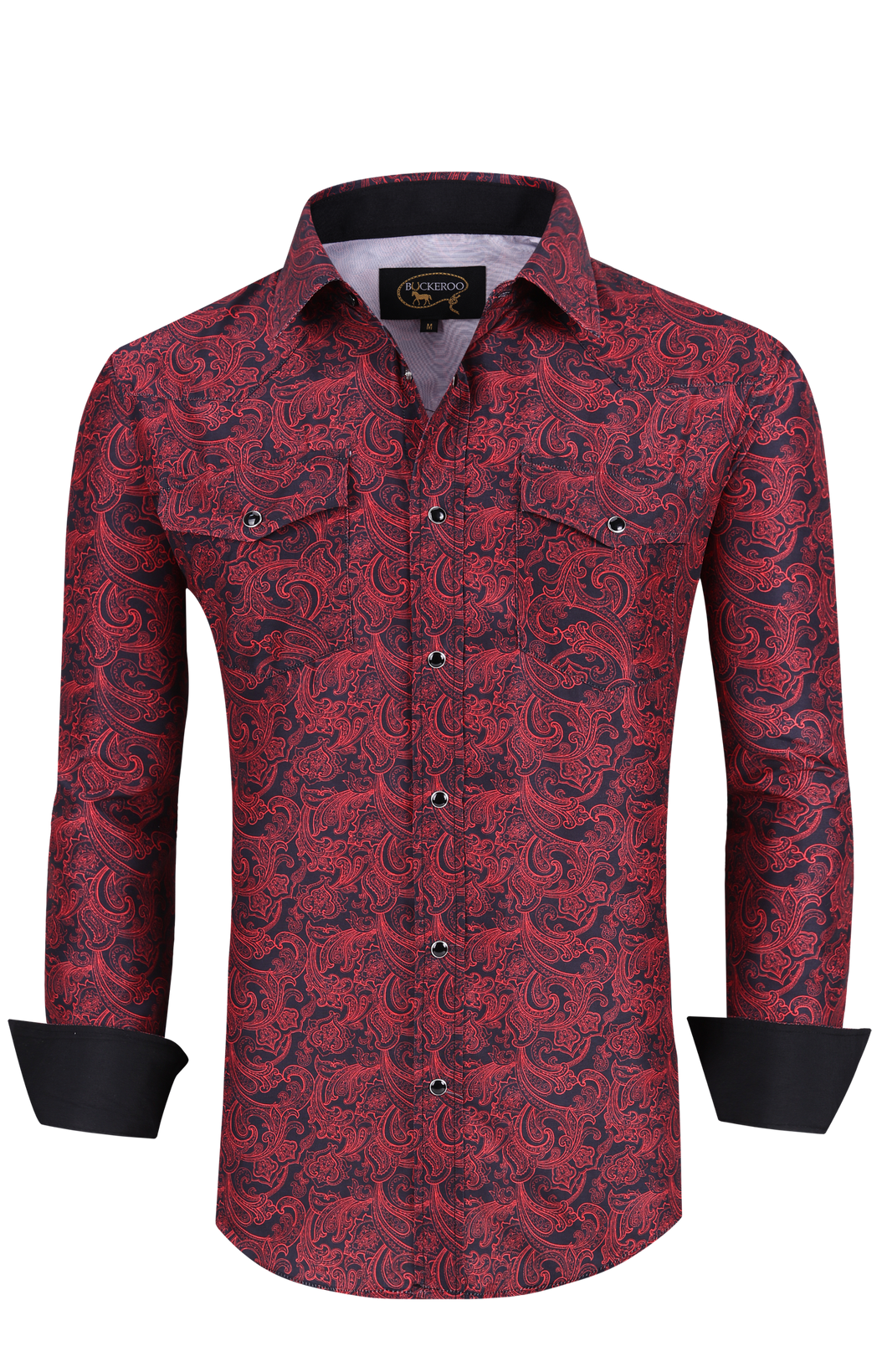 BUCKEROO SHIRTS: BLACK/RED PAISLEY