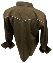 Load image into Gallery viewer, RODEO WESTERN SHIRTS: SOLID TAUPE OLIVE GREEN WHITE TRIM
