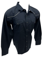 Load image into Gallery viewer, RODEO WESTERN SHIRTS: SOLID NAVY BLUE WHITE TRIM

