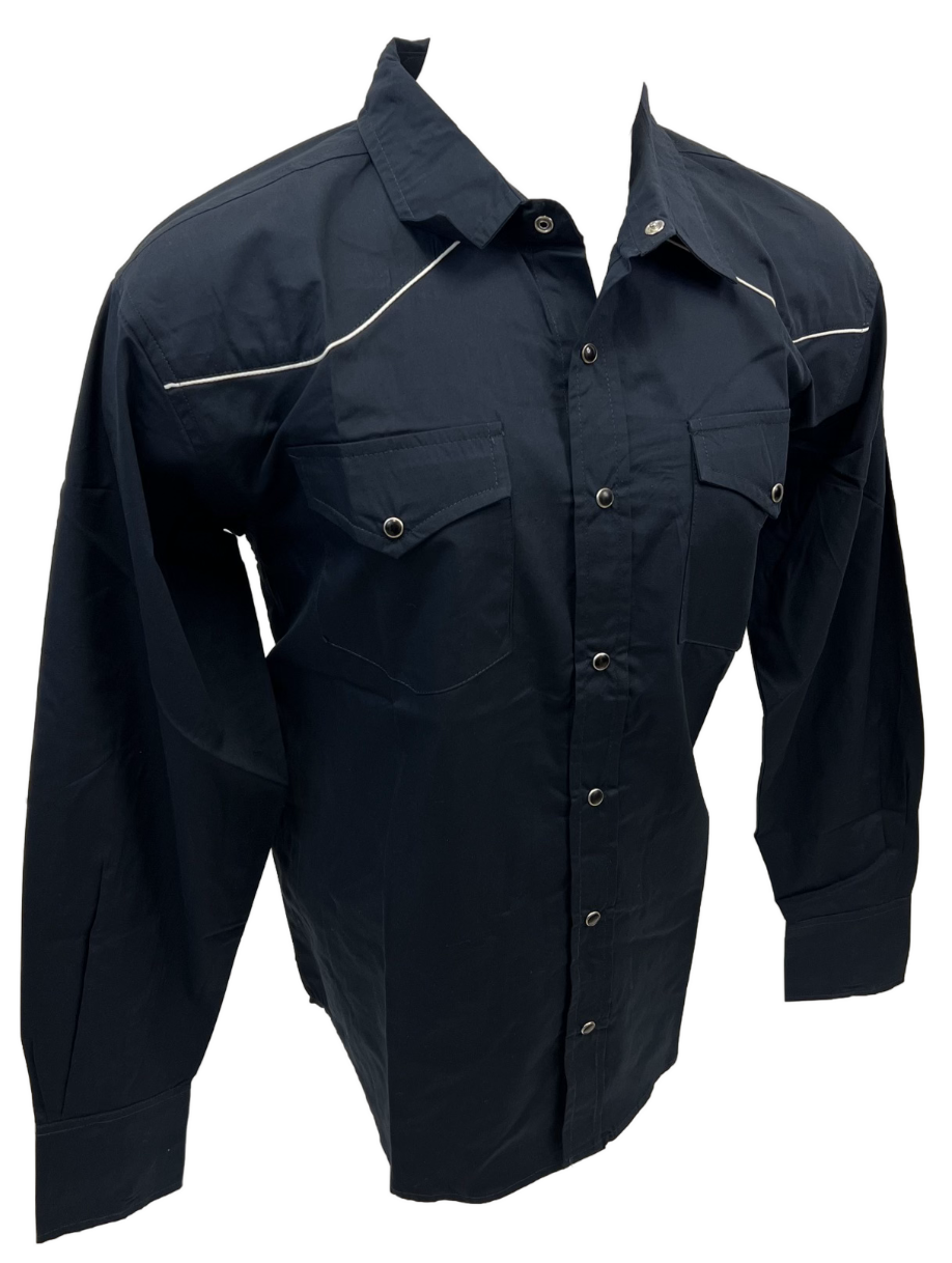 RODEO WESTERN SHIRTS: SOLID NAVY BLUE WHITE TRIM