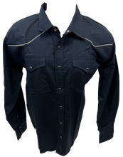 Load image into Gallery viewer, Men&#39;s RODEO WESTERN COUNTRY SOLID NAVY BLUE WHITE TRIM PEARL SNAP BUTTONS TWO POCKETS LASSO Shirt Cowboy
