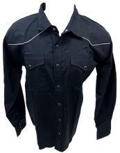Load image into Gallery viewer, RODEO WESTERN SHIRTS: SOLID NAVY BLUE WHITE TRIM
