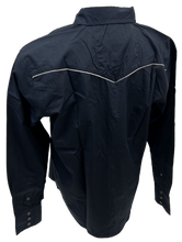 Load image into Gallery viewer, Men&#39;s RODEO WESTERN COUNTRY SOLID NAVY BLUE WHITE TRIM PEARL SNAP BUTTONS TWO POCKETS LASSO Shirt Cowboy

