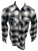 Load image into Gallery viewer, Men&#39;s RODEO WESTERN COUNTRY NAVY BLUE GREY WHITE PLAID PEARL SNAP UP BUTTONS TWO FRONT POCKETS Shirt Lucky Cowboy
