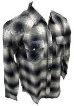 Load image into Gallery viewer, Men&#39;s RODEO WESTERN COUNTRY NAVY BLUE GREY WHITE PLAID PEARL SNAP UP BUTTONS TWO FRONT POCKETS Shirt Lucky Cowboy
