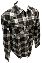 Load image into Gallery viewer, Men&#39;s RODEO WESTERN COUNTRY BROWN GREY PLAID PEARL SNAP UP BUTTONS TWO FRONT POCKETS Shirt Lucky Cowboy
