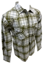 Load image into Gallery viewer, Men&#39;s RODEO WESTERN COUNTRY GREEN WHITE PLAID PEARL SNAP UP BUTTONS TWO FRONT POCKETS Shirt Lucky Cowboy
