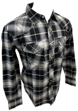 Load image into Gallery viewer, Men&#39;s RODEO WESTERN COUNTRY NAVY BLUE GREY PLAID PEARL SNAP UP BUTTONS TWO FRONT POCKETS Shirt Lucky Cowboy

