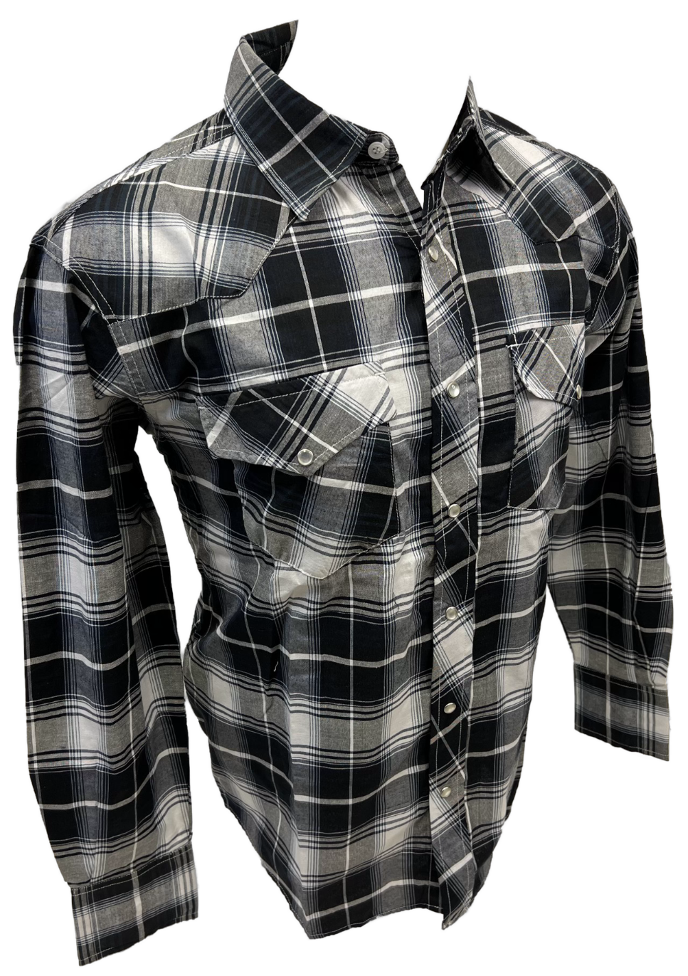 Men's RODEO WESTERN COUNTRY NAVY BLUE GREY PLAID PEARL SNAP UP BUTTONS TWO FRONT POCKETS Shirt Lucky Cowboy