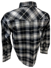 Load image into Gallery viewer, Men&#39;s RODEO WESTERN COUNTRY NAVY BLUE GREY PLAID PEARL SNAP UP BUTTONS TWO FRONT POCKETS Shirt Lucky Cowboy
