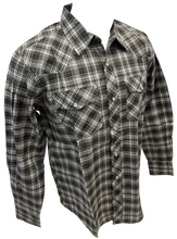 Load image into Gallery viewer, Men&#39;s RODEO WESTERN COUNTRY GREY WHITE PLAID PEARL SNAP UP BUTTONS TWO FRONT POCKETS Shirt Lucky Cowboy
