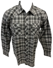 Load image into Gallery viewer, Men&#39;s RODEO WESTERN COUNTRY GREY WHITE PLAID PEARL SNAP UP BUTTONS TWO FRONT POCKETS Shirt Lucky Cowboy
