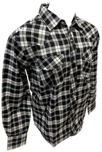 Load image into Gallery viewer, Men&#39;s RODEO WESTERN COUNTRY BLACK GREY WHITE PLAID PEARL SNAP UP BUTTONS TWO FRONT POCKETS Shirt Lucky Cowboy
