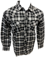 Load image into Gallery viewer, Men&#39;s RODEO WESTERN COUNTRY BLACK GREY WHITE PLAID PEARL SNAP UP BUTTONS TWO FRONT POCKETS Shirt Lucky Cowboy
