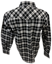 Load image into Gallery viewer, Men&#39;s RODEO WESTERN COUNTRY BLACK GREY WHITE PLAID PEARL SNAP UP BUTTONS TWO FRONT POCKETS Shirt Lucky Cowboy
